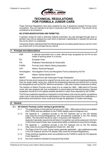 Technical Regulations for Formula Junior Cars