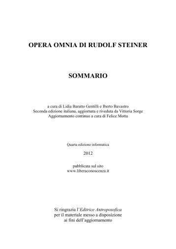 Sommario dell'Opera Omnia di Rudolf Steiner - Libera Conoscenza