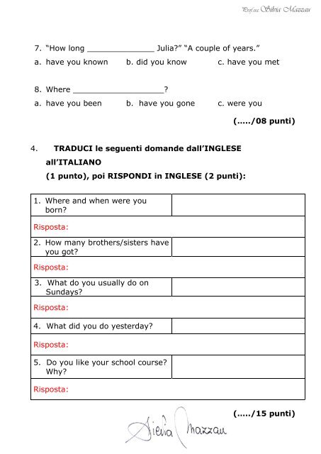 SCARICA ESERCIZI PRESENT PERFECT DA