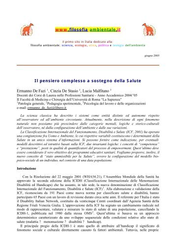 Il pensiero complesso a sostegno della Salute - Filosofia ambientale