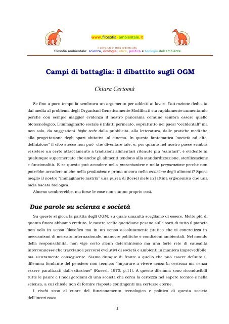 Campi di battaglia: il dibattito sugli OGM - Filosofia ambientale