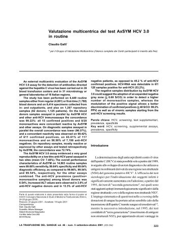 Valutazione multicentrica del test AxSYM HCV ... - Blood Transfusion