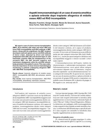 Aspetti immunoematologici di un caso di ... - Blood Transfusion