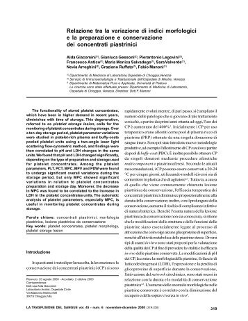 Relazione tra la variazione di indici morfologici ... - Blood Transfusion