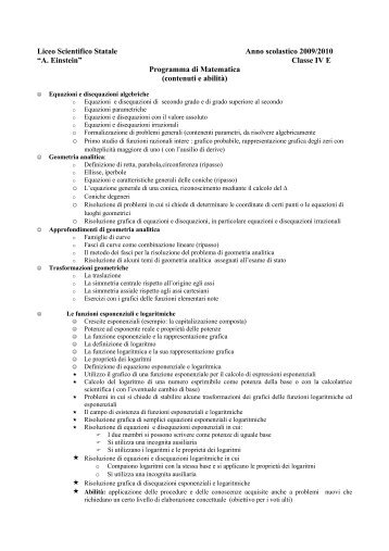 Programma matematica 4E - Liceo scientifico Albert Einstein