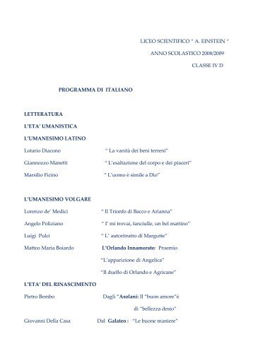 Programma italiano 4D - Liceo scientifico Albert Einstein