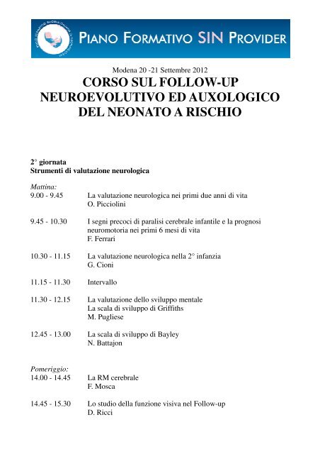 corso neuroevolutivo ed del neonato a corso sul follow-up ...