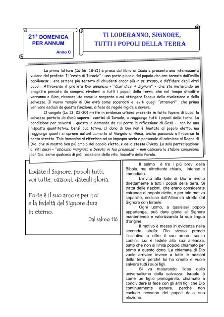 ti loderanno, signore, tutti i popoli della terra - Parrocchia di Grezzana