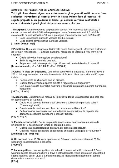 Compiti fisica IIE.pdf - Liceo scientifico Albert Einstein