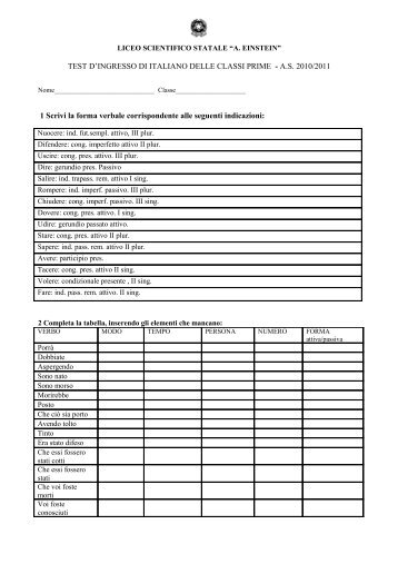 Test ingresso italiano 2010-2011 - Liceo scientifico Albert Einstein