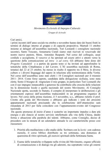 Lettera di presentazione programma annuale - Movimento ...