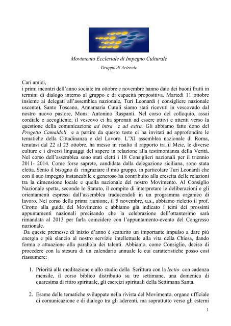 Lettera di presentazione programma annuale - Movimento ...