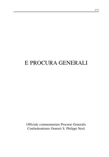 Parte II - Confederazione dell'Oratorio di San Filippo Neri