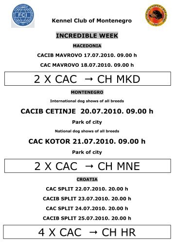 2 X CAC CH MKD 2 X CAC CH MNE 4 X CAC CH HR - Canitalia