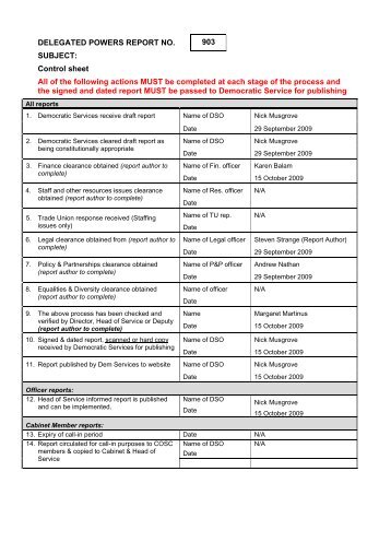 Control sheet All of the following actions MUST be completed at ...