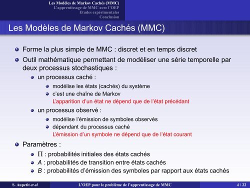 L'OEP pour le problÃ¨me de l'apprentissage de ModÃ¨les de Markov ...