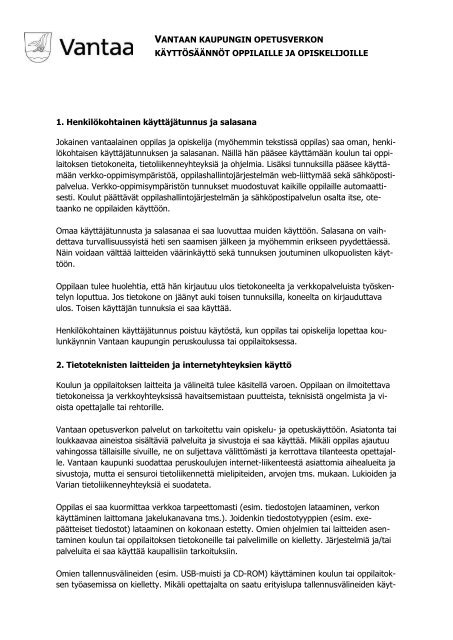 käyttäjäsitoumus - Vantaan kaupunki