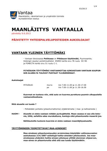 MAANLÄJITYS VANTAALLA - Vantaan kaupunki