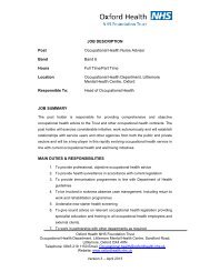 JOB DESCRIPTION Post Occupational Health Nurse Advisor Band ...