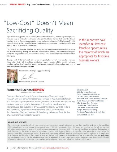 Top Low-Cost Franchises 2015