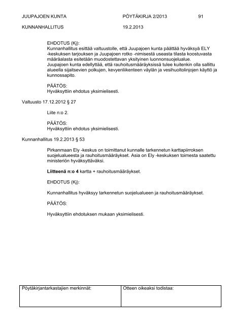 Pöytäkirja 19.02.2013 - Juupajoki