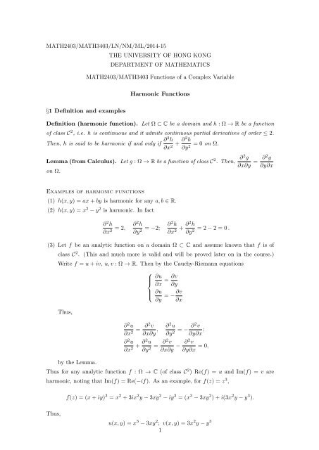 Harmonic Functions - The University of Hong Kong