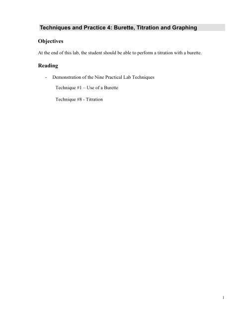 Techniques And Practice 4 Burette Titration And Graphing