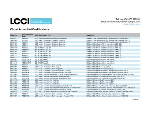 LCCI Ofqual accredited qualifications.xlsx - LCCI International ...