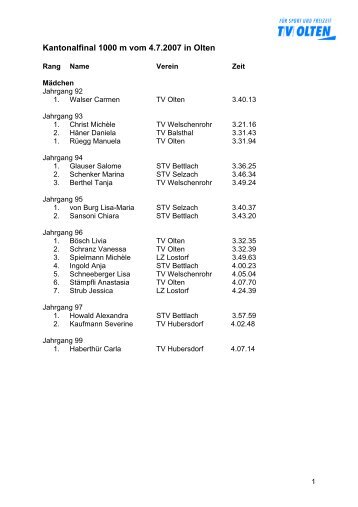 1000m Kant.-Final 4. Juli 2007 - TV Olten