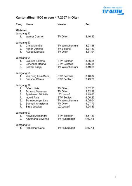 1000m Kant.-Final 4. Juli 2007 - TV Olten