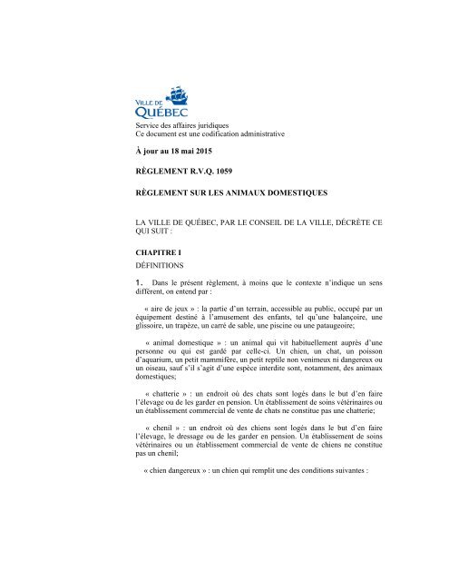 Pdf Rãglement Sur Les Animaux Domestiques Rãglements De