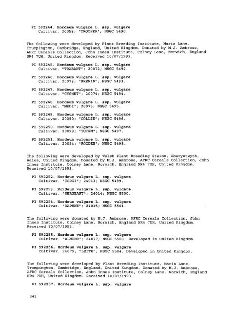 Plant Inventory No. 204, Part II - Germplasm Resources Information ...