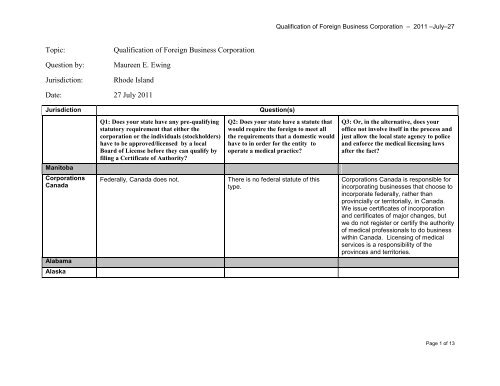 Topic: Qualification of Foreign Business Corporation ... - IACA