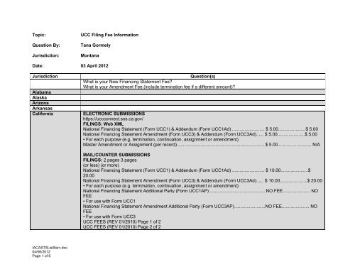 Topic: UCC Filing Fee Information Question By: Tana ... - IACA