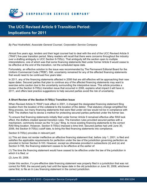 The UCC Revised Article 9 Transition Period - Corporation Service ...