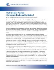 UCC Debtor Names - Corporation Service Company