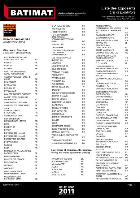 Liste des Exposants List of Exhibitors