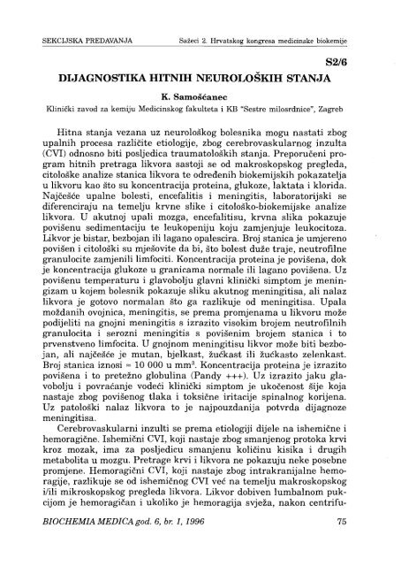 Sažeci 2. Hrvatskog kongresa medicinske biokemije - Klinički zavod ...