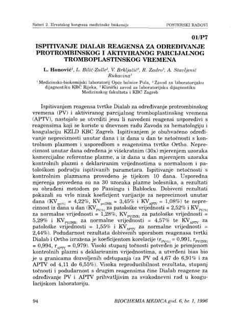 Sažeci 2. Hrvatskog kongresa medicinske biokemije - Klinički zavod ...