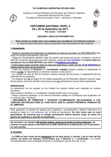 CERTAMEN NACIONAL NIVEL II 29 y 30 de Setiembre de 2011