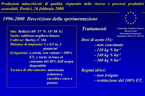 Produzioni tabacchicole di qualitÃ , risparmio delle risorse e processi ...