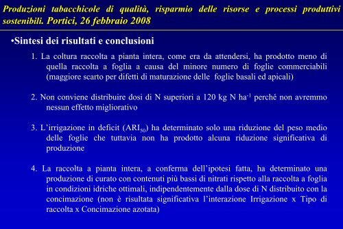 Produzioni tabacchicole di qualitÃ , risparmio delle risorse e processi ...