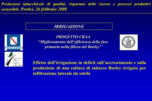 Produzioni tabacchicole di qualitÃ , risparmio delle risorse e processi ...