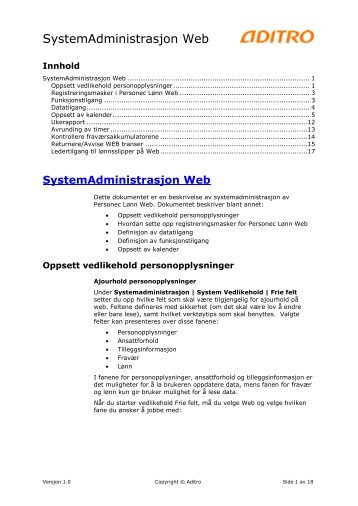 SystemAdministrasjon Web - Kundesider - Aditro