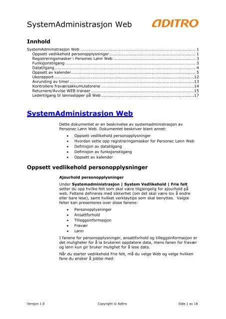 SystemAdministrasjon Web - Kundesider - Aditro