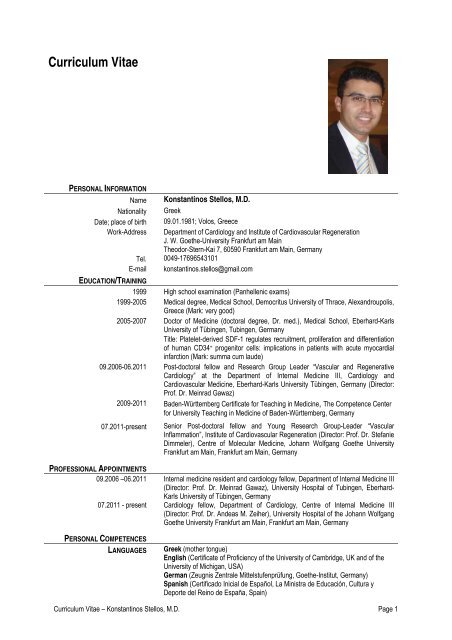 Curriculum Vitae - Institute for Cardiovascular Regeneration