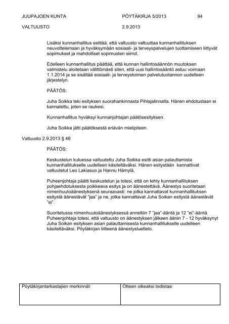 Pöytäkirja 02.09.2013 - Juupajoki