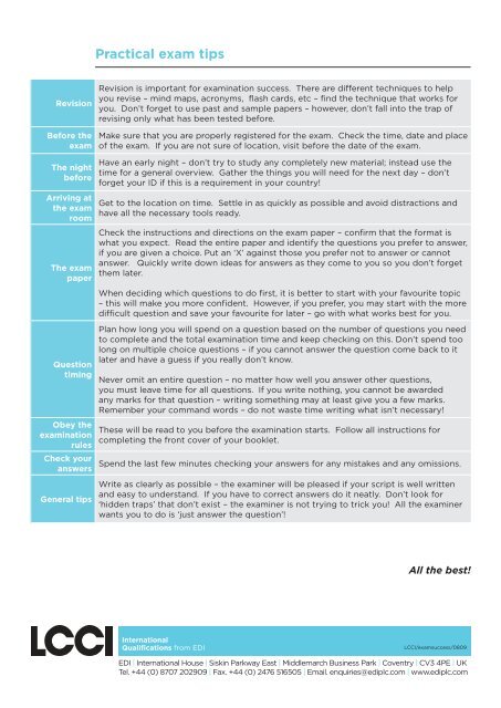 Guide to Examination Success - LCCI International Qualifications