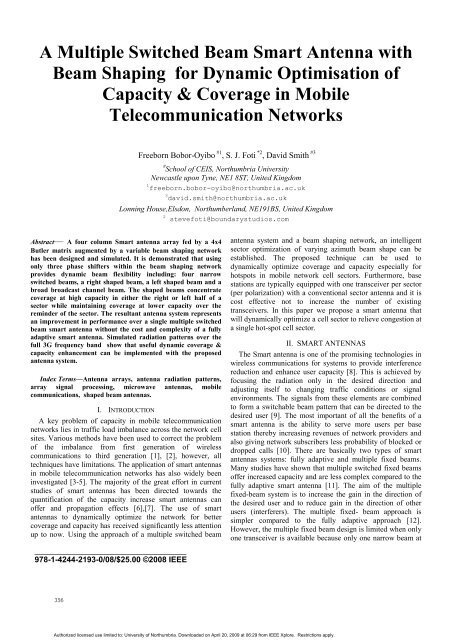 A multiple switched beam smart antenna with beam shaping for ...