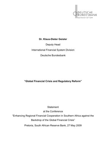 Dr. Klaus-Dieter Geisler Deputy Head International  Financial System ...